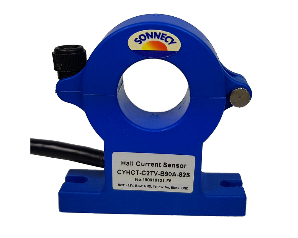 Unidirektionaler, aufklappbarer Hall-Effekt DC Stromsensor CYHCT-C2TV, Ausgangssignal: 0-4 V DC, Versorgungsspannung: +10 V DC ~ +16 V DC, Fenster: Ø 21 mm, Anschluss: Kabel