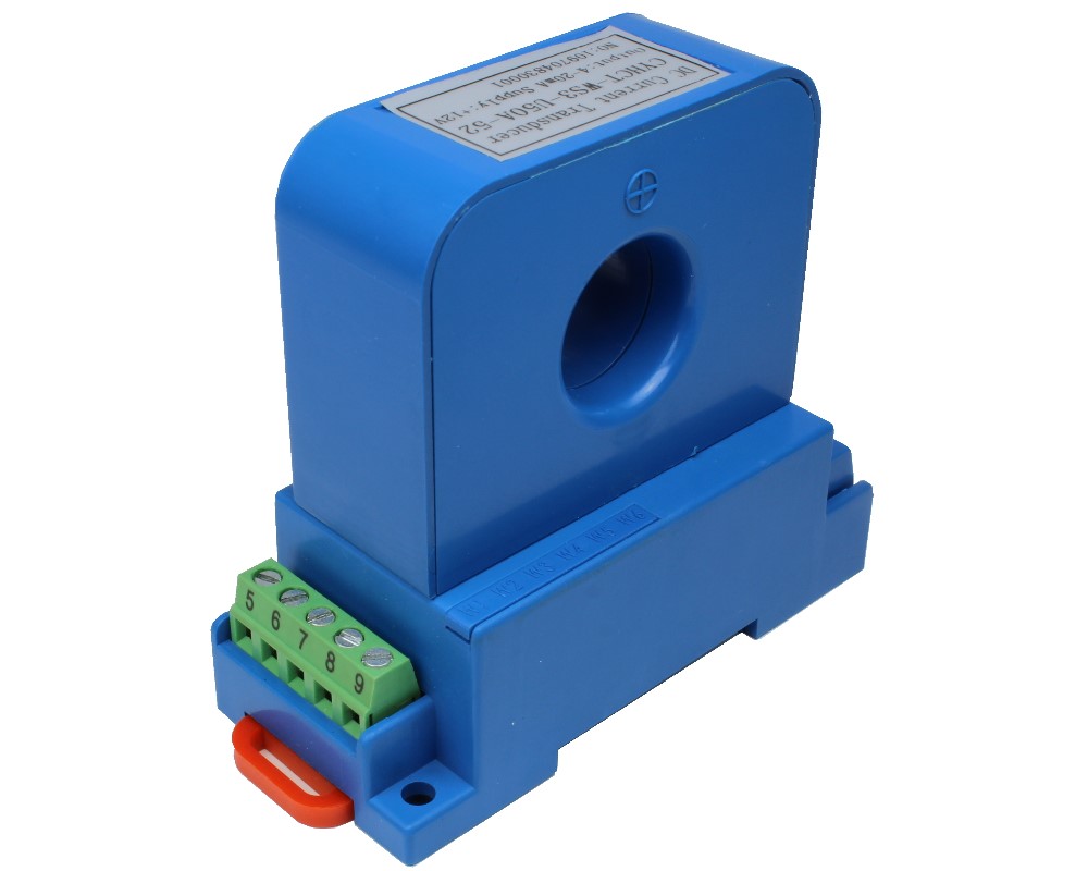 Unidirektionaler Hall-Effekt DC Stromsensor CYHCT-WS3, Ausgangssignal: 4-20 mA DC, Versorgungsspannung: +12 V DC, Fenster: Ø 20 mm